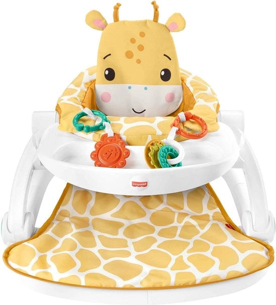 Babystoeltje Portatile per Gioco Seduto con Snack, BPA Libero Giocattolo da Mordere e Cuscino Giraffa morbido