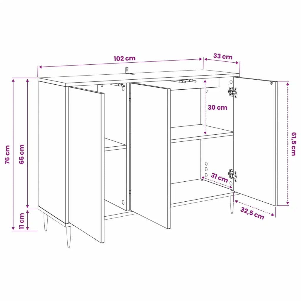 Credenza BREMEN Rovere Nero 102 x 33 x 76 cm 8006987