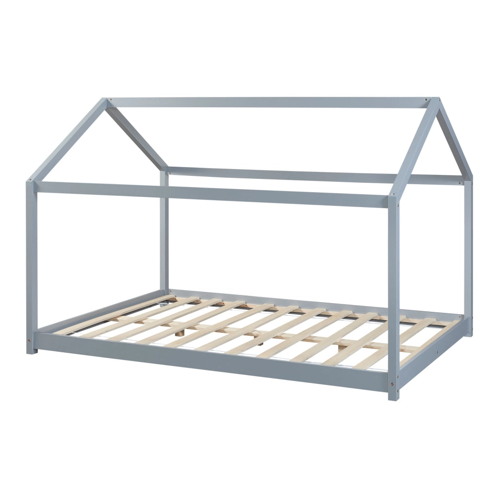Letto per Cameretta Cerro a Forma di Casetta 120 x 200 cm Grigio [en.casa]