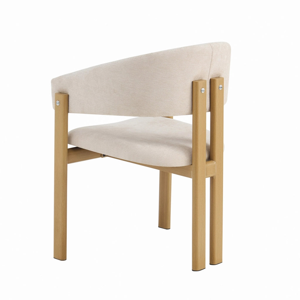 Sedia da pranzo, set da 2, gambe in metallo effetto legno, lino, color naturale e beige