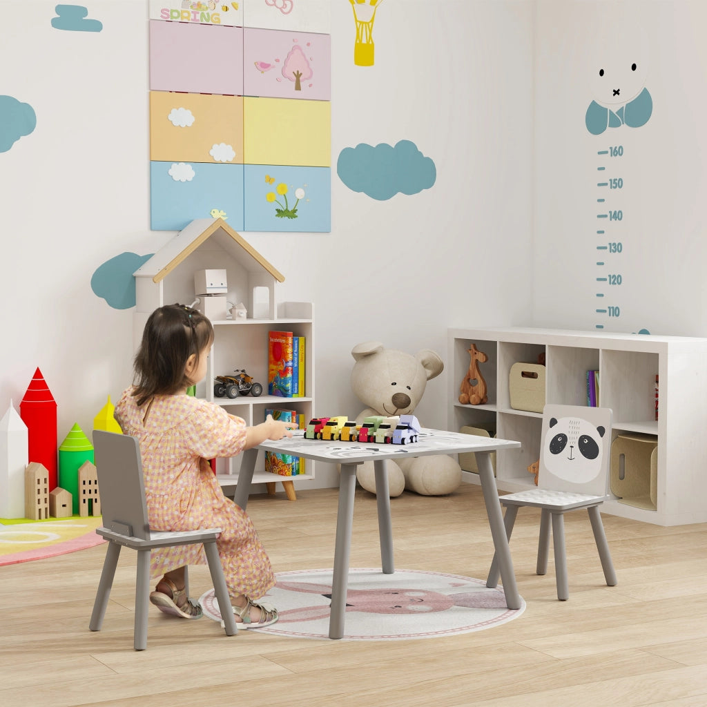 Tavolino con 2 Sedie per Bambini ¨C zephmum ¨C Grigio in MDF e Legno di Pino 3-8 Anni