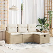 Set di divani da giardino 4 pezzi con cuscini beige in polirattan