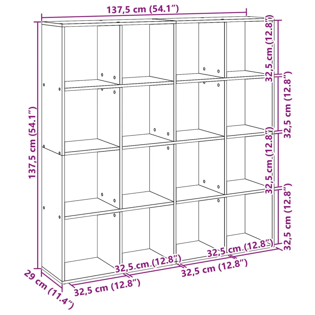 Libreria-Scaffale per Libri-Mobile di Stoccaggio Grigio Sonoma 137,5x29x137,5 cm in Legno Multistrato