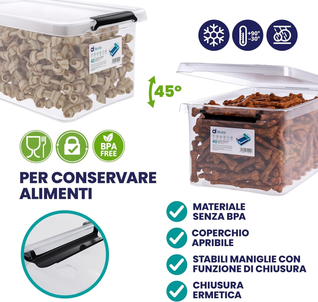 4x Contenitore Trasparente 40L con Coperchio BPA Free Scatole Impilabili Scatola Organizer Cucina Congelatore Contenitori Plastica Box