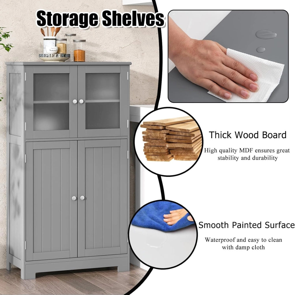 Colonna da bagno con 2 armadio a porta, mobile da bagno con 1 ripiano regolabile, armadio per soggiorno, WC, camera da letto, cucina, 60 x 30 x 109 cm (grigio)