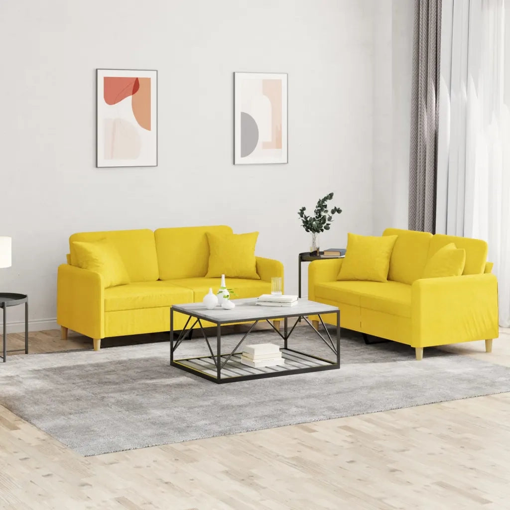 Set di Divani 2 pz con Cuscini Giallo Chiaro in Tessuto 3202107