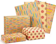 Papier da regalo riciclabile per uomo donna bambino bambina (50 x 76 cm) Colorato e marrone - 3 fogli 3 in 1 (Pack di 1)
