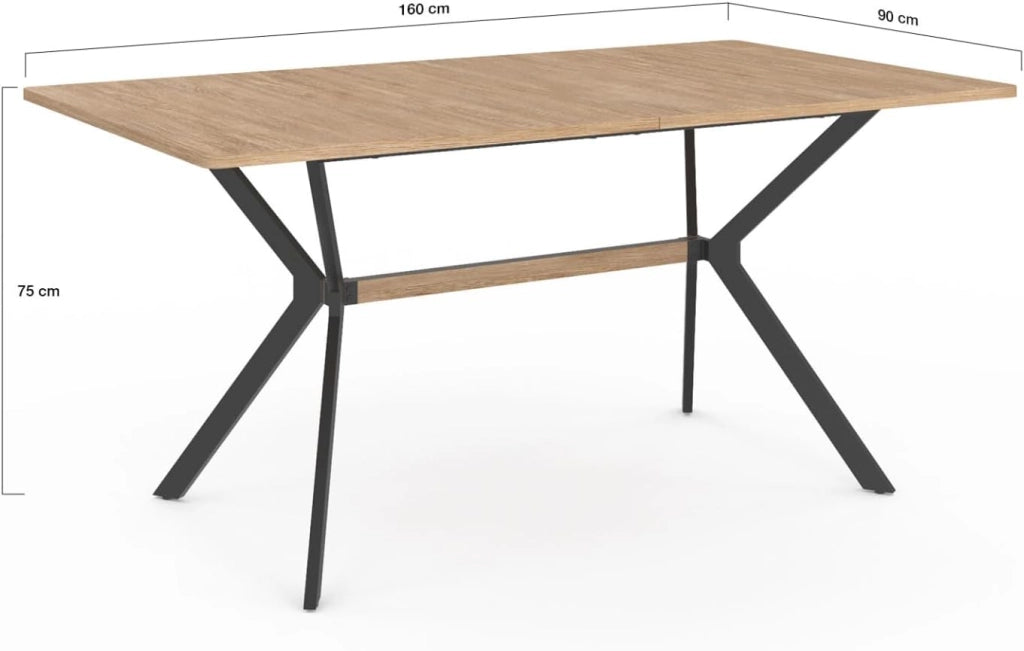Tavolo da pranzo rettangolare LOUISON 8 persone legno e nero design industriale 160 cm