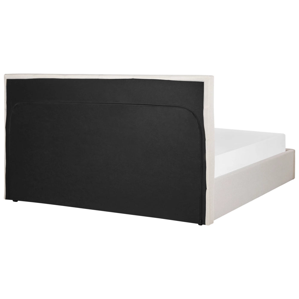 Letto matrimoniale con contenitore portaoggetti e testiera imbottita 180x200 cm in tessuto di poliestere stile moderno