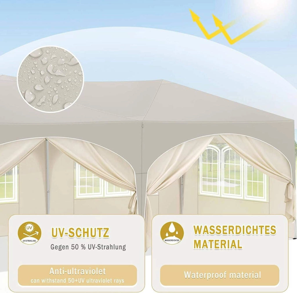 Gazebo pieghevole 3 x 6 m con pareti laterali beige