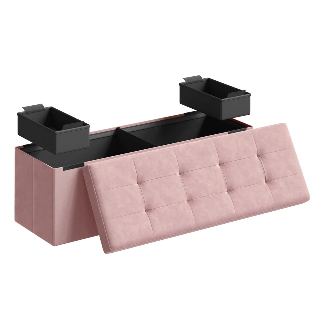 Panca Contenitore Pieghevole Oskar in Velluto Rosa Pastello