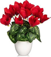 Ciclami artificiali in vaso bianco - Faux ciclami rossi per decorazione domestica, ufficio e decorazioni per piastrelle della doccia