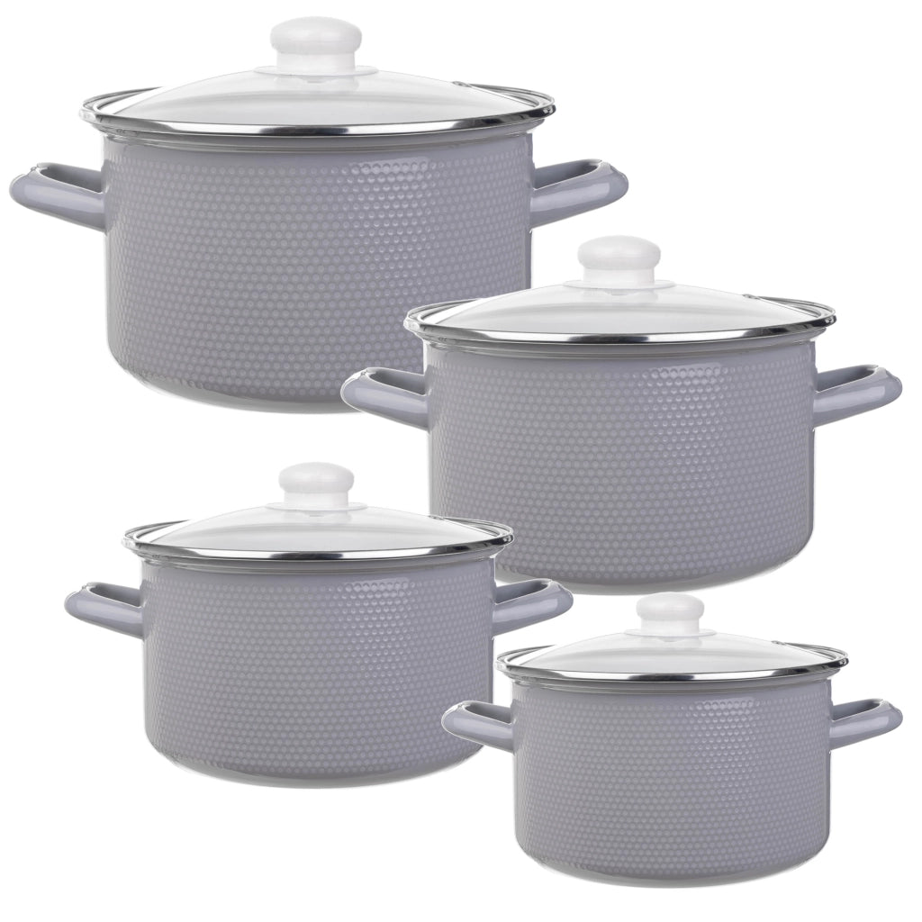 Set di pentole smaltate KADAX da 8 pezzi per piani cottura a induzione e gas, in acciaio inox, con coperchi.