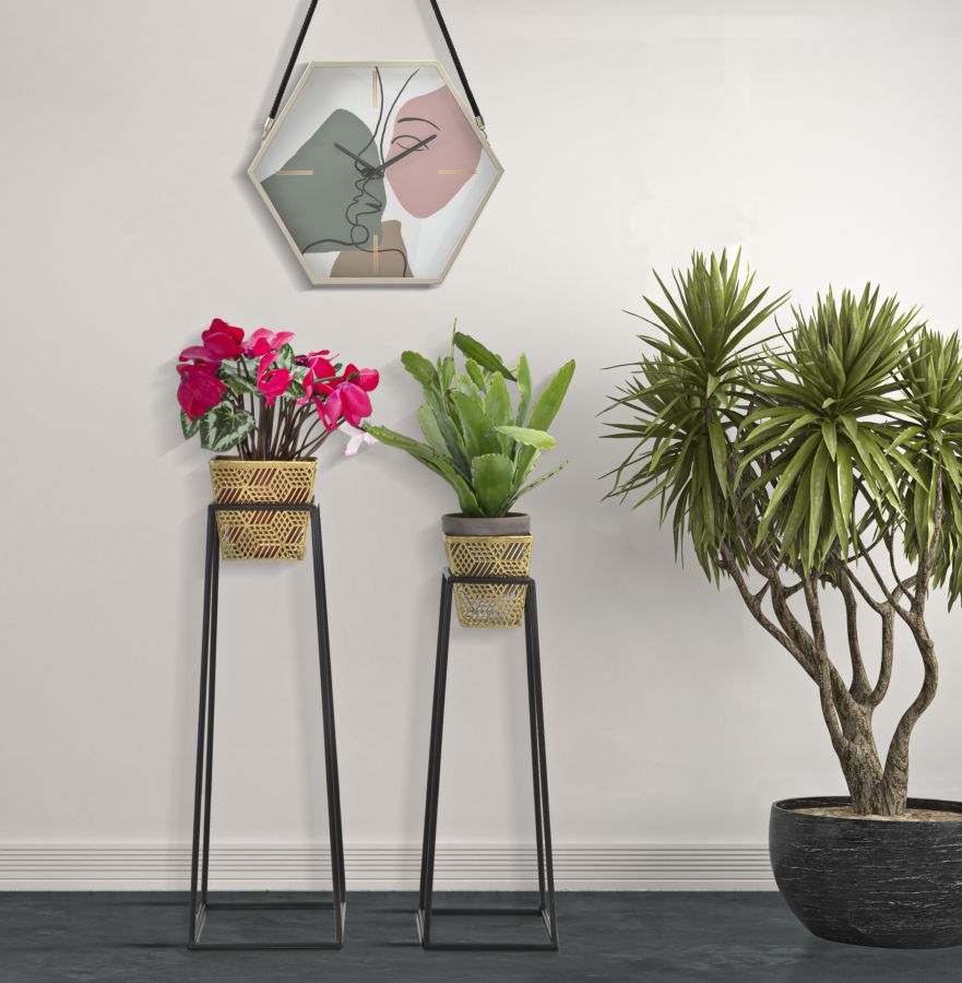 Set 2 Porta Vasi Square Ø 23x70-20x60 cm in Ferro