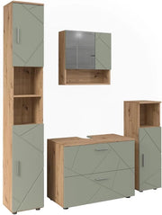 Set di mobili da bagno Irma, Verde salvia, 80 cm, composto da mobile lavabo, pensile a specchio, colonna e base media