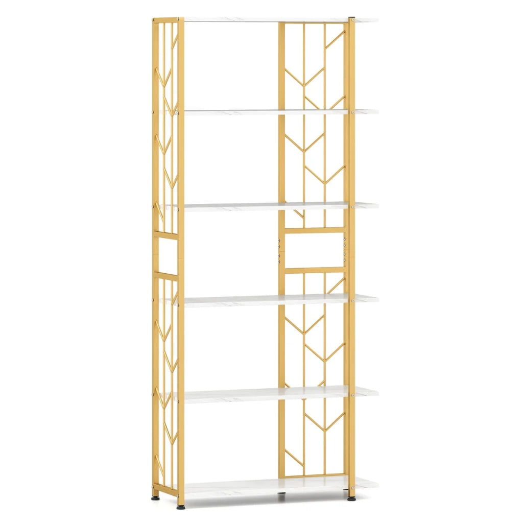 Libreria a 6 ripiani 80 x 31 x 180 cm contenimento ottimizzato stile moderno design geometrico legno precomposto bianco 20_0010732