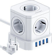 Pannello di connessione 9 in 1 con interruttore - 5 prese - 4 porte USB - protezione da sovracorrente - pannello di connessione bianco