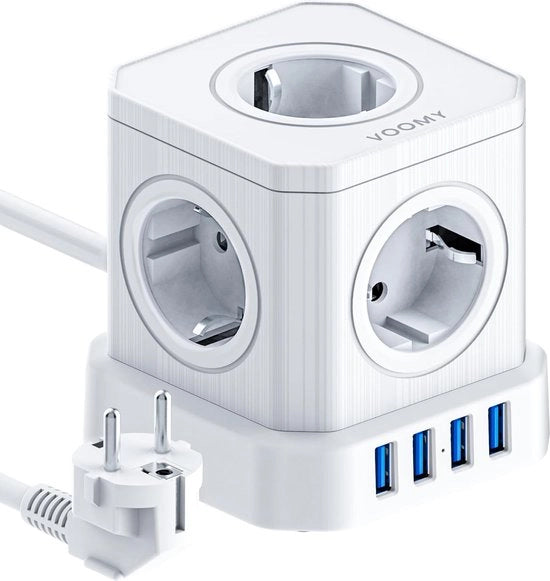 Pannello di connessione 9 in 1 con interruttore - 5 prese - 4 porte USB - protezione da sovracorrente - pannello di connessione bianco