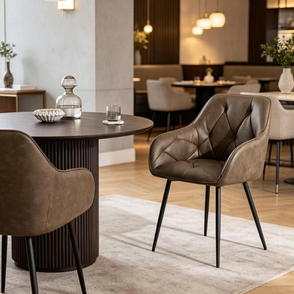 SEDIA da pranzo con braccioli 45,5x45x83,5 cm in ecopelle marrone scuro Set da 2 pezzi