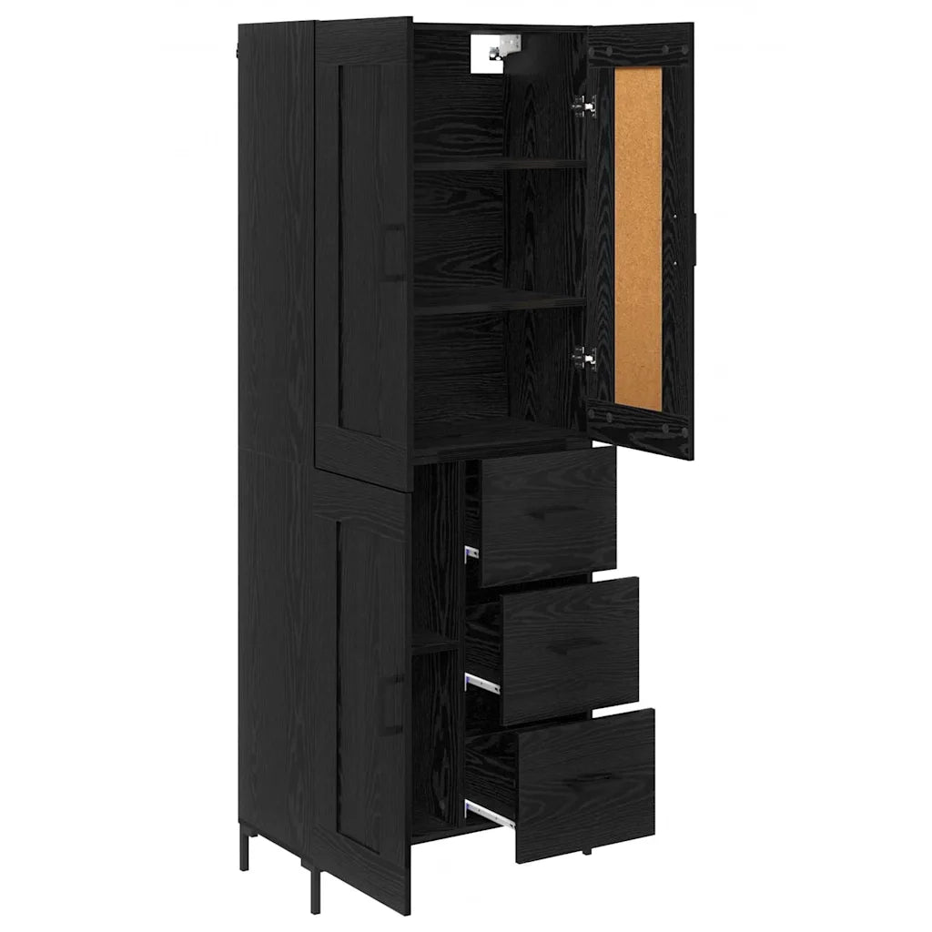 Credenza con cassetto 2 pcs Rovere Nero Legno multistrato
