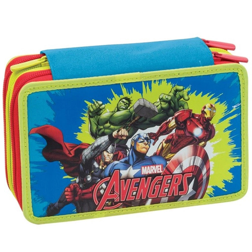 Trade Shop - Astuccio Completo 3 Zip Avengers Marvel 3 Scomparti Elementari Medie Multicolore -