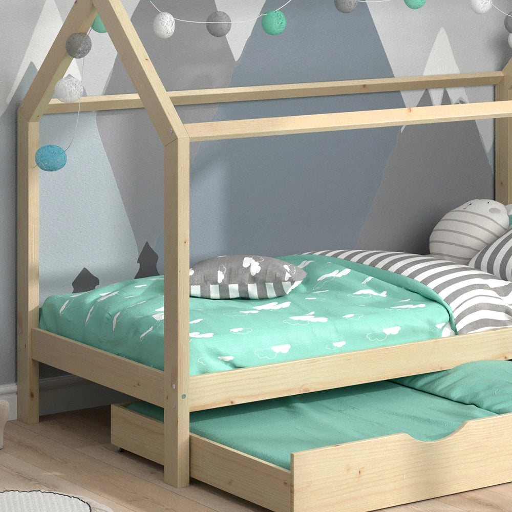Vitalispa Letto da casa Legno naturale 90x200 cm con letto per ospiti