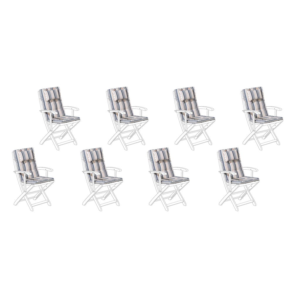 Set di cuscini di ricambio per sedie da esterno in tessuto a righe blu e beige resistente ai raggi UV 8 cuscini con imbottitura spessa