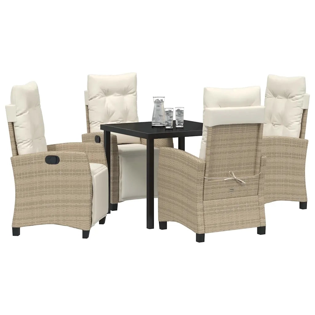 Set da Pranzo per Giardino con cuscino 5 pcs Beige polyrattan 3380443