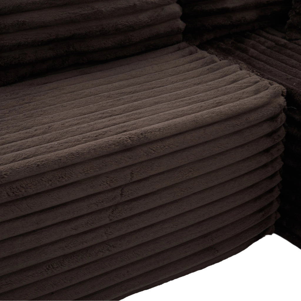 Divano ad Angolo A U Modulare con Portabicchieri e Tasche laterali, 4 Cuscini Schienale, in Corduroy, Marrone