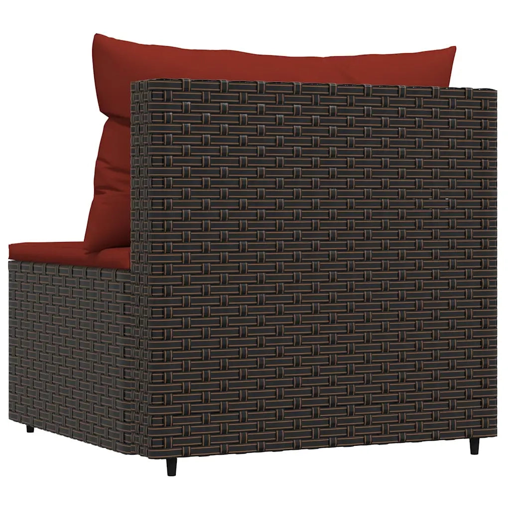 Divano Centrale da Giardino con Cuscini in Polyrattan Marrone 319817