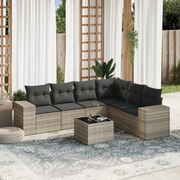 Set Divani da Giardino 7pz con Cuscini Grigio Chiaro Polyrattan