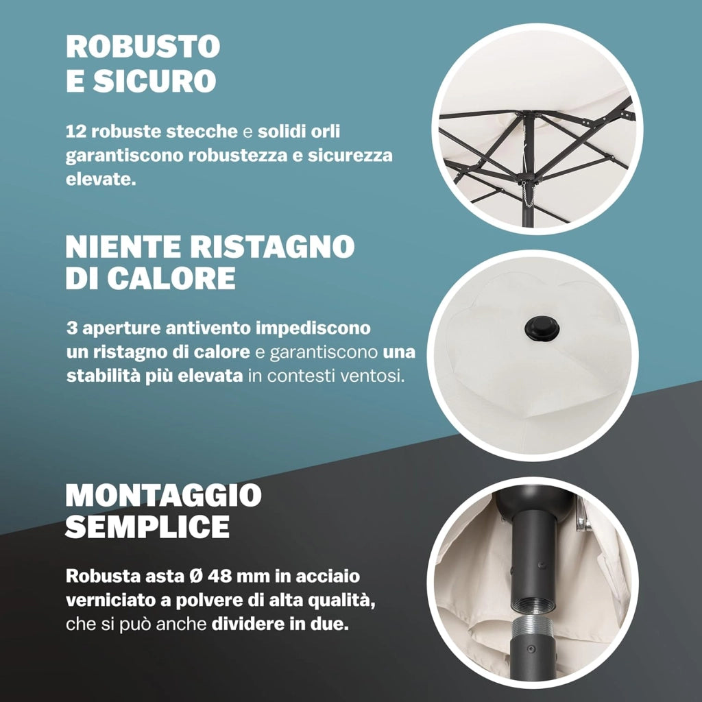 ® Ombrellone UV 80+ XXL 460x270 cm Idrorepellente con Manovella inlc. Custodia Parasole Giardino Terrazza