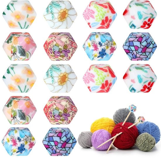Accessori per brei - 16 pezzi - Stopper siliconico - 6/8 lato - Protezione punta ago - Dimensione 1,4 cm