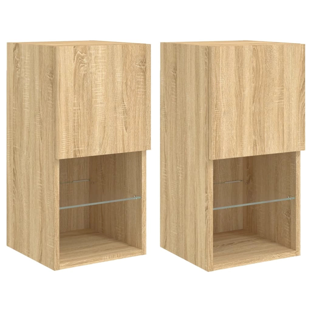Mobile TV multimediale scaffale TV credenza mobile TV per sala da pranzo soggiorno camera da letto con luci LED 2 pezzi rovere Sonoma 30,5 x 30 x 60 cm marrone 02_0028873