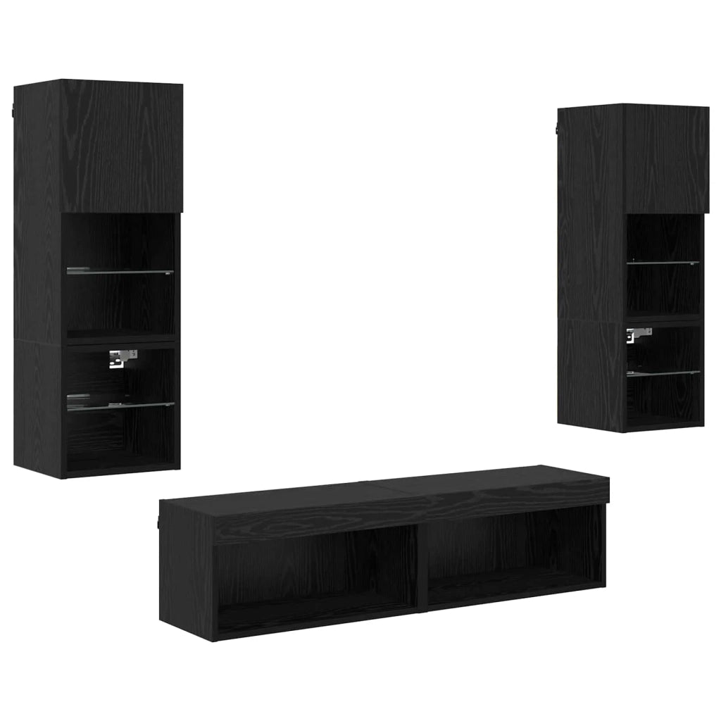 Unità TV da Parete 6 pcs Rovere Nero Legno multistrato 3402931