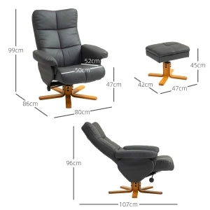 Poltrona relax girevole 360° con poggiapiedi contenitore reclinabile fino a 145° grigio scuro