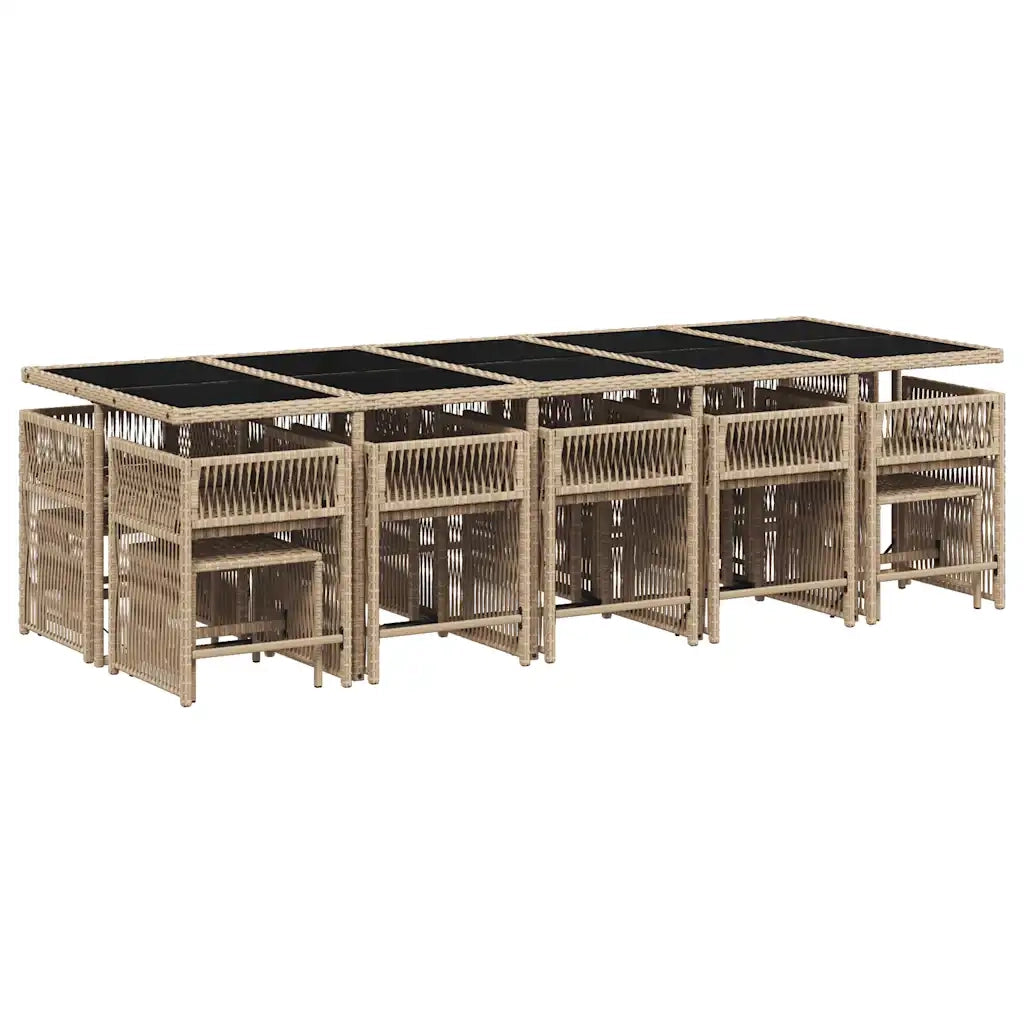 Set Pranzo da Giardino 15 pz con Cuscini Beige Misto Polyrattan