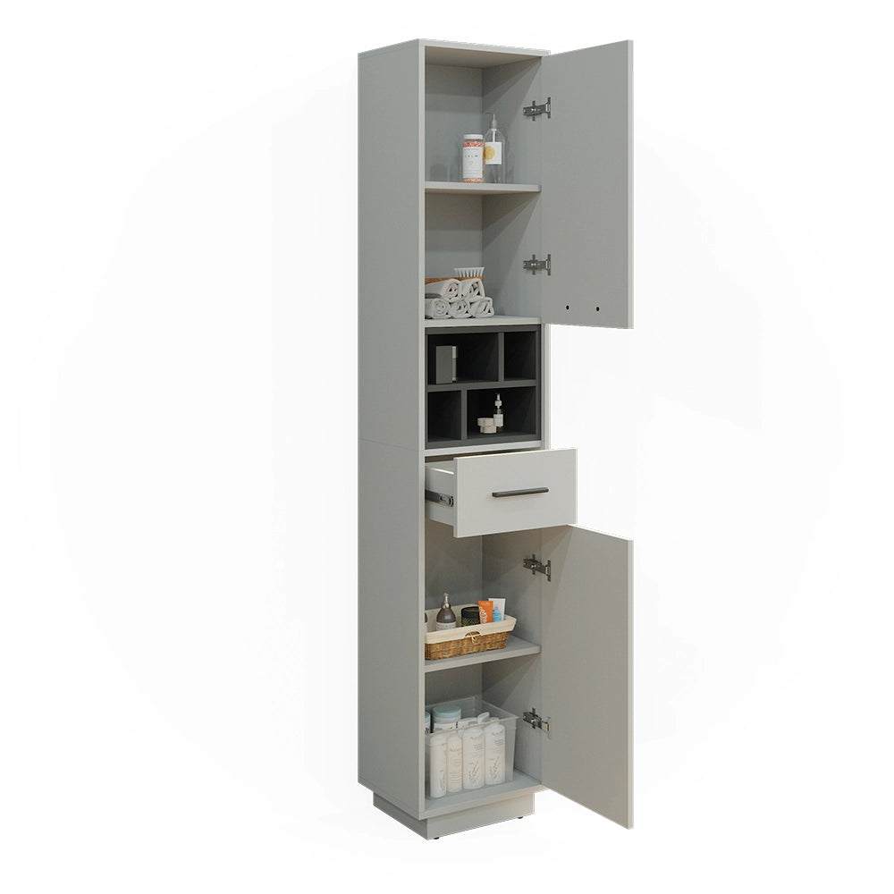 Armadio per il bagno Beatrice Grigio/Antracite 38 x 190 cm Con ante, cassetti e scomparti Vicco