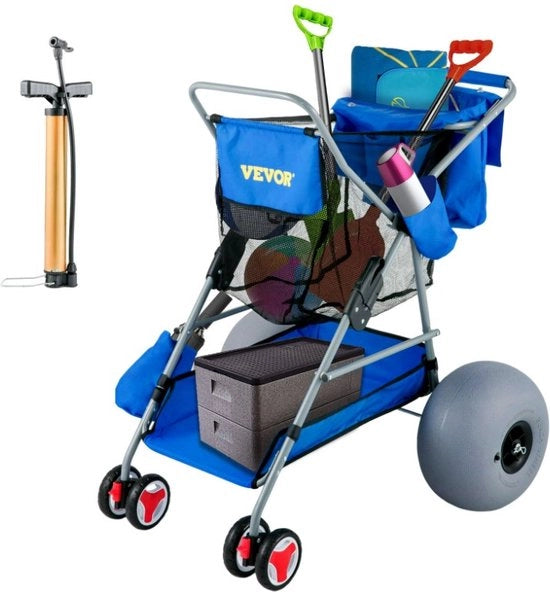 Carrello da Spiaggia Multifunzione con Ruote e Riposto Ombrello