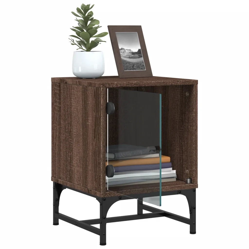 Set di 2 Comodini | Armadio da Notte | Mobiletto da notte con Ante in Vetro Rovere Marrone 35x37x50 cm