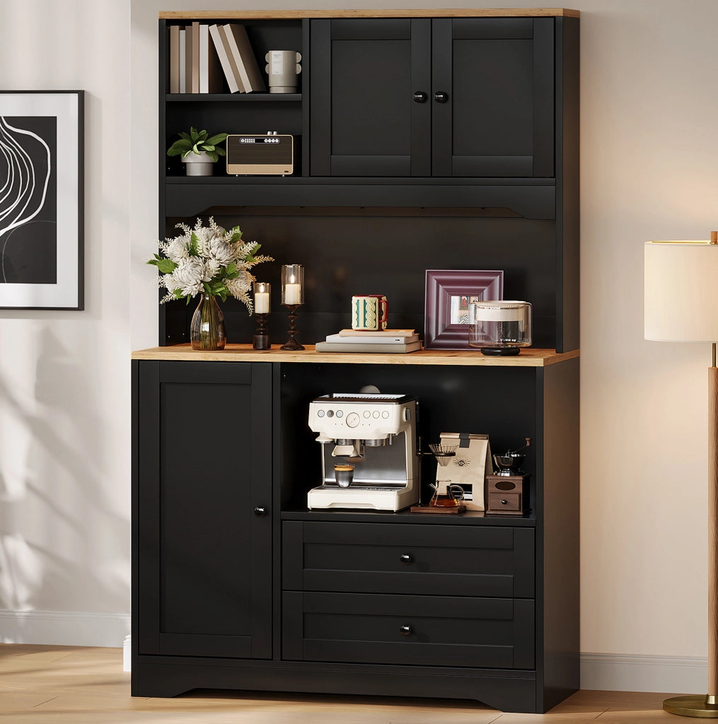 Credenza cucina multifunzione con LED, prese USB e ripiani regolabili