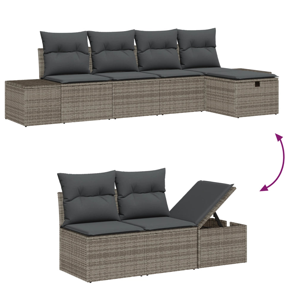 Set Divano da Giardino 6 Pezzi con Cuscini Grigio Rattan PE