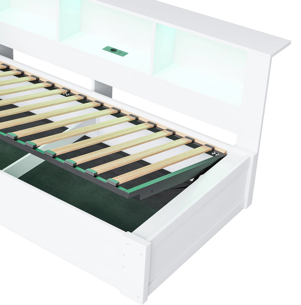 Letto a giorno 90x200 cm con contenitore idraulico, LED e USB