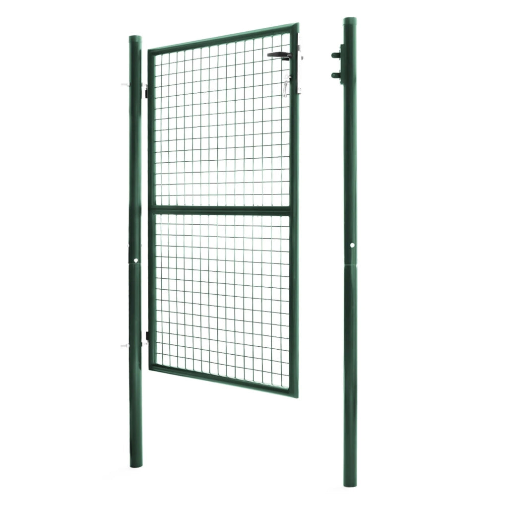 IDMarket - Cancello da giardino in acciaio verde 105 x 150 cm con serratura e maniglia