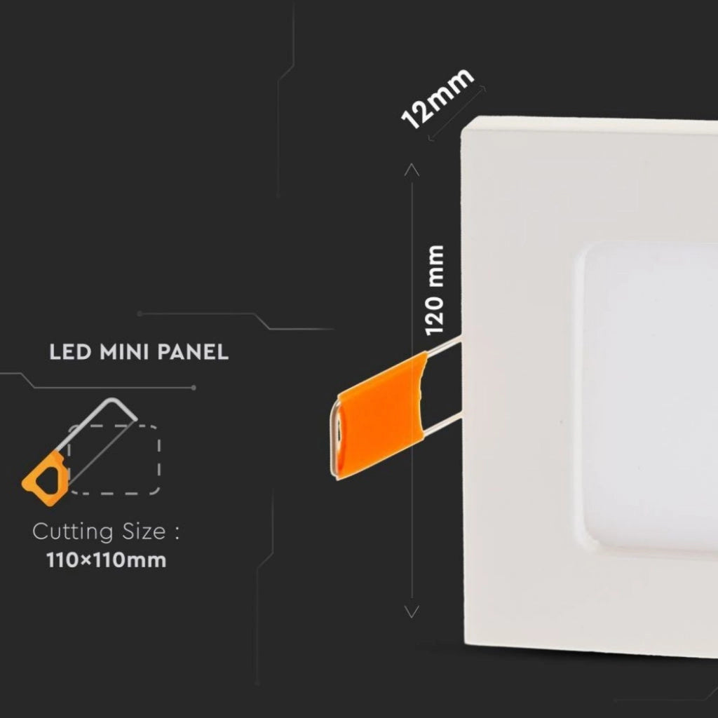 Faretto Pannello Led Da Incasso Quadrato 6W Bianco Neutro 120x120mm SKU-4864