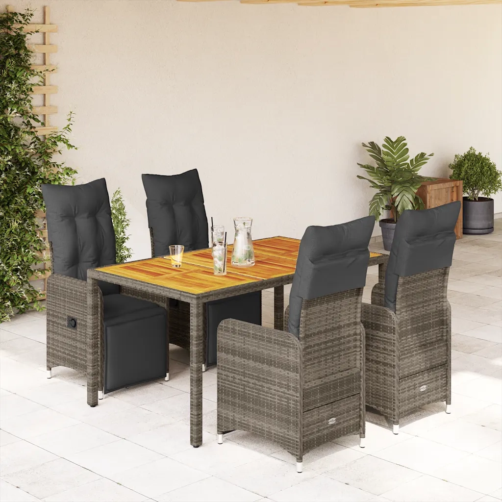 Set BistrÃ² da Giardino 5 pz con Cuscini in Polyrattan Grigio
