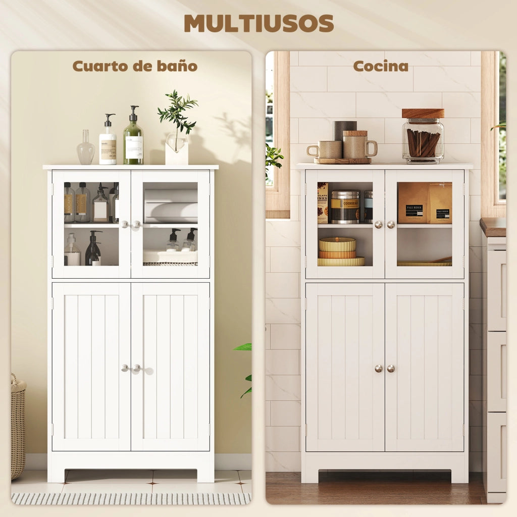 Armadietto Bagno con Porte Vetro e Ripiano Regolabile ¨C Minimal ¨C 60x30x108,5cm Bianco
