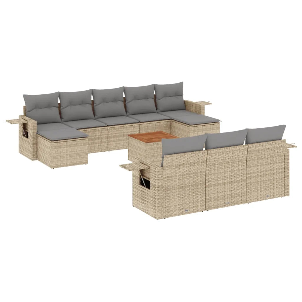Set Divano da Giardino 11 pz con Cuscini Beige Misto Polyrattan