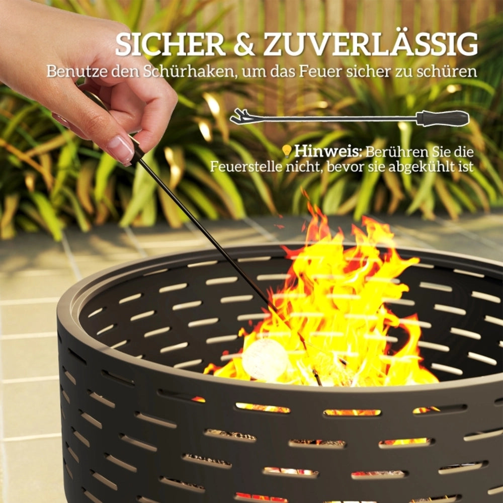 Braciere 3 in 1 con griglia e tavolino da giardino per esterni in acciaio inox grigio antracite 69 × 69 × 30 cm