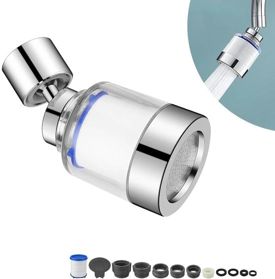 Filtro per acqua da rubinetto rotante - filtro universale per calcare - filtro per acqua da rubinetto con 6 elementi filtranti in PP cotone - filtro per vasca da bagno e cucina - accessorio per la zona da bagno